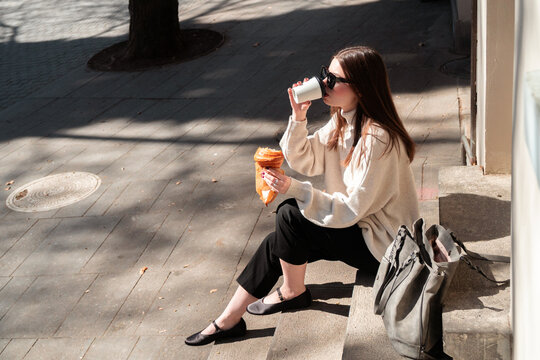 Lunch break croissant and coffee