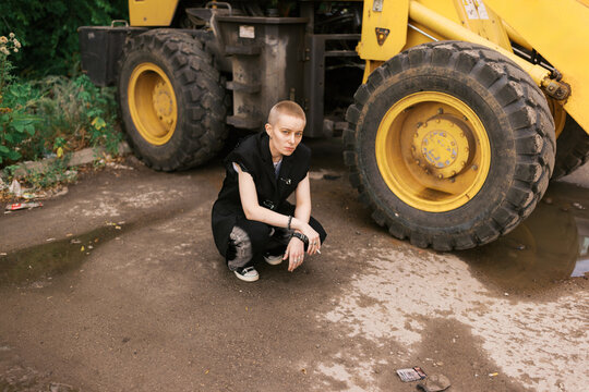 smoking cool woman with short hair