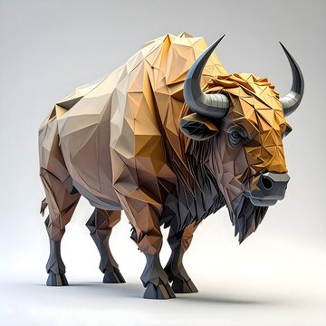 Geometric Paper Buffalo &ndash; Realistic Low-Poly Triangular Animal Art