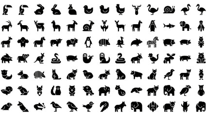 Collection of animal silhouettes showing diverse species in a grid layout for nature and wildlife study.