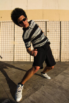 Dancer bending in wide angle portrait