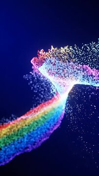 Bright Starburst Lens Flare Effect With Rainbow Particle Stream Against Deep Blue Background