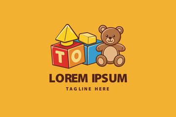Fototapeta premium Kids Toy Blocks and Teddy Bear Logo