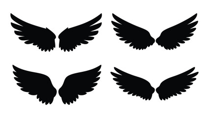 Obraz premium A set of four black wing silhouettes on a white background isolated on white background, Vector