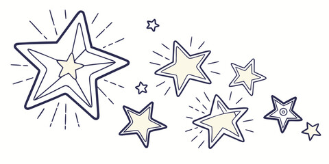 Obraz premium A whimsical illustration of stars in various sizes and colors scattered across a white background