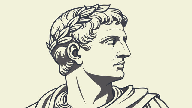 Ancient Roman Emperor Bust with Laurel Wreath Profile View.