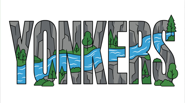 Yonkers city name landscape typography vector illustration
