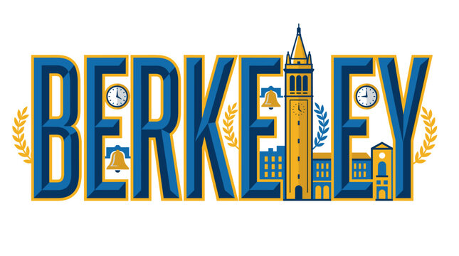 Berkeley city name with Sather Tower vector illustration