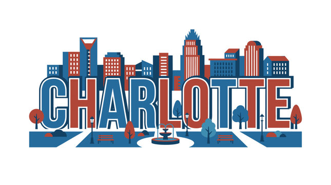 Charlotte city skyline typography vector illustration