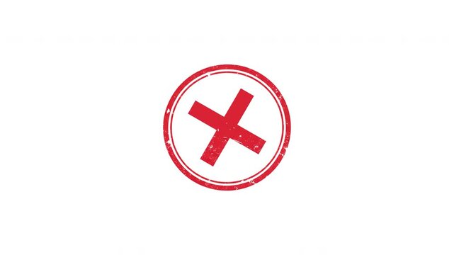 red cross mark x stamp with grunge texture circle isolated for error failure rejection and incorrect choice concept motion. Alpha channel