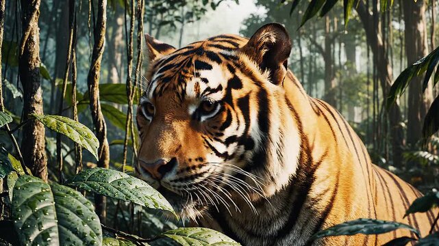 Tiger in Forest Wildlife Scene Animal Portrait.