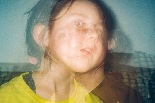 Sisters double exposure portrait in film