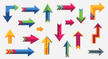 Colorful arrow illustrations in various directions, forms, and styles