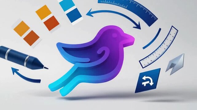 Digital bird logo design process animation graphic design elements motion