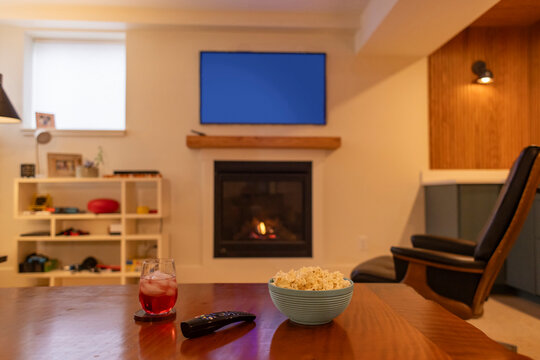Streaming tv video screen at home family room 
