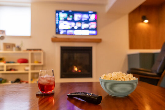 Streaming tv video screen at cozy home family room 