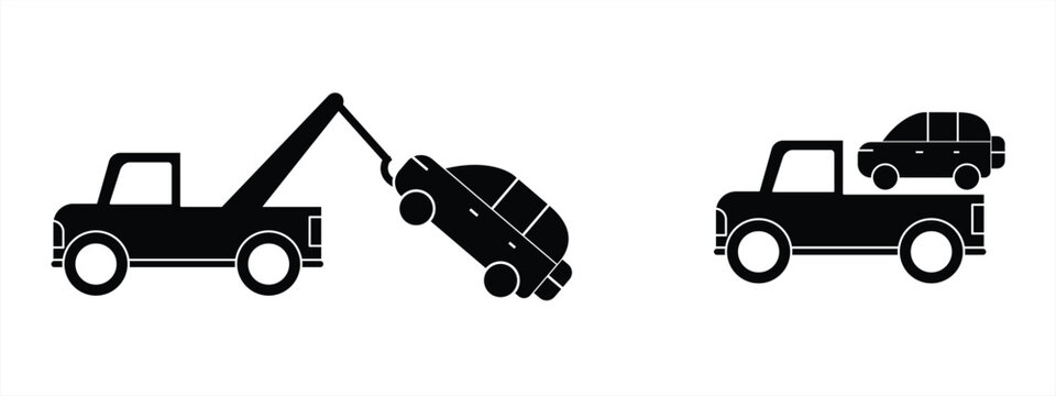 Car towing icon. Traffic warning sign prohibiting illegal parking. Vector illustration