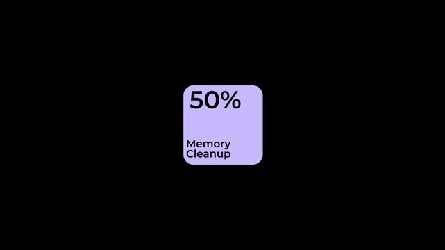 memory cleanup progress percentage animation in minimal ui box for app interface.
