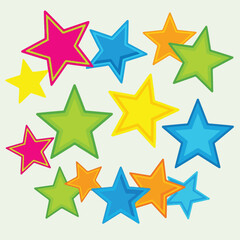 Obraz premium Colorful, cartoon-style stars arranged in a circular formation on a light background