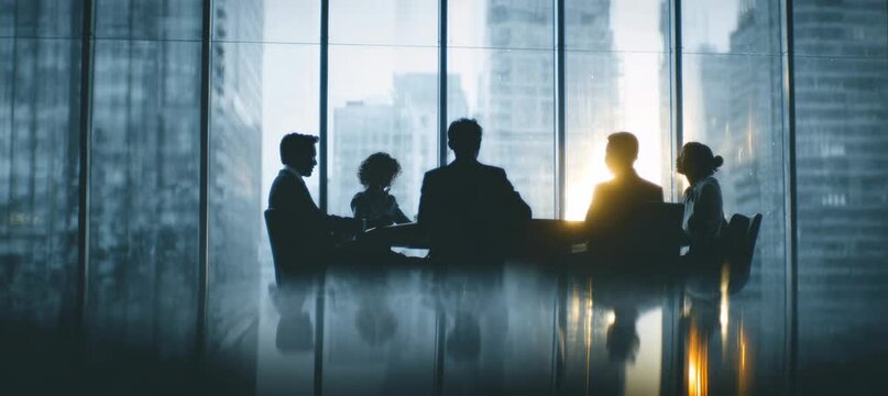 Executive secret meeting at office building. Generative video AI technology.