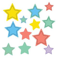 Obraz premium Colorful, diverse stars of various sizes on a white background