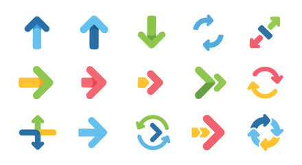 Colorful, flat design illustrations of various directional arrows