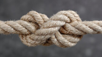 Fototapeta premium Tying a Strong Knot in Thick Rope Using a Macro Shot to Show Detailed Texture and the Process of Creating a Secure Connection