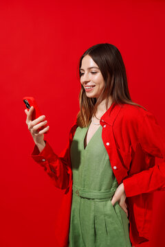 Stylish Woman With Red Phone Case