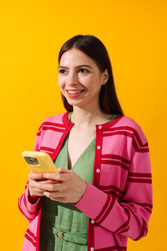 Woman Portrait with  on Yellow Background