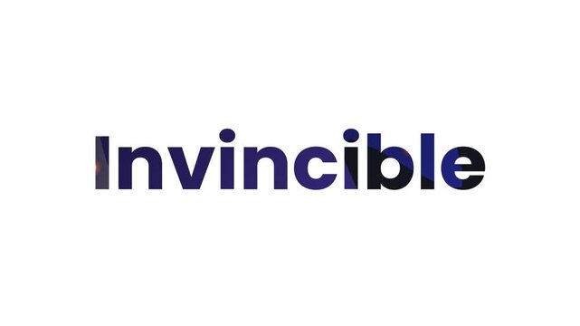 Invincible Text Animation with Abstract Cosmic Background and Glowing Particles Creating a Sense of Power and Resilience