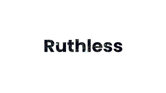 Ruthless Text Animation with Abstract Geometric Shapes and Particles on White Background