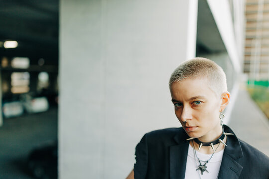 portrait of cool woman with short hair 
