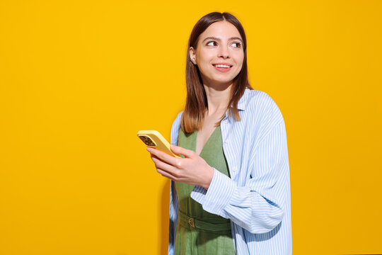 Colorful Portrait Stylish Woman Holding Yellow Phone Case