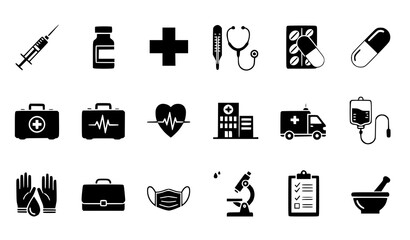 Medical Icon Mega Bundle Healthcare Vaccine Hospital Silhouette Vector Set © UIC STUDIO
