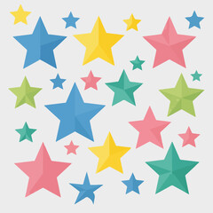 Obraz premium Colorful, geometric stars of varying sizes on a gray background
