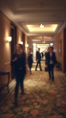 Fototapeta premium Generative AI Image of People Walking in Elegant Indoor Corridor with Warm Lighting