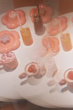 Colorful drink and dessert with prism effect