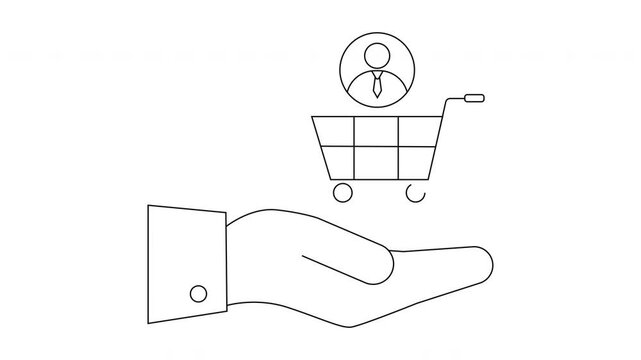 Customer Centricity - Hand Holding Shopping Cart with Customer Icon.