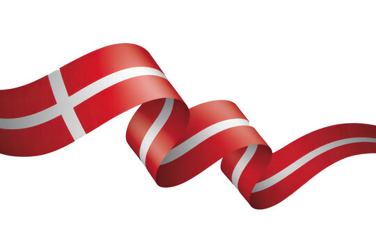 Dynamic Danish flag ribbon unfurls with patriotic pride in vibrant motion, symbolizing national spirit and heritage