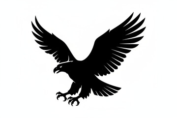 Fototapeta premium Majestic Eagle Silhouette: An elegant black eagle with outstretched wings showcases power and freedom, symbolizing soaring ambition against a plain backdrop.