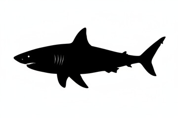 Obraz premium Ocean Apex Predator Silhouette: A stark black silhouette of a powerful shark, embodying the mystery and majesty of the deep ocean.
