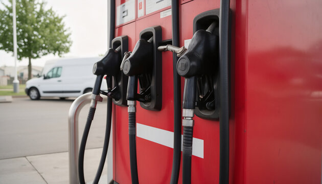 Red Gas Pump Nozzles at a Service Station