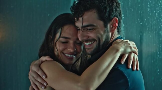 Casal Romantico Alegre se Abracando &ndash; Amor Jovem, Conexao e Felicidade no Relacionamento