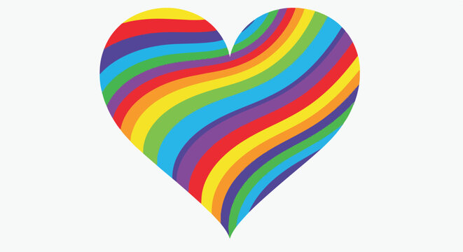 Colorful heart with rainbow stripes on white background