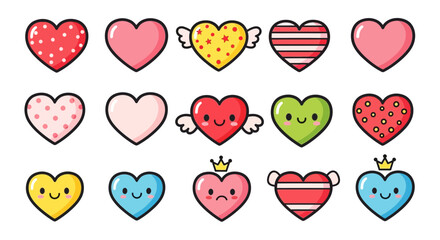 Naklejka premium Collection of colorful cartoon heart illustrations for love and affection