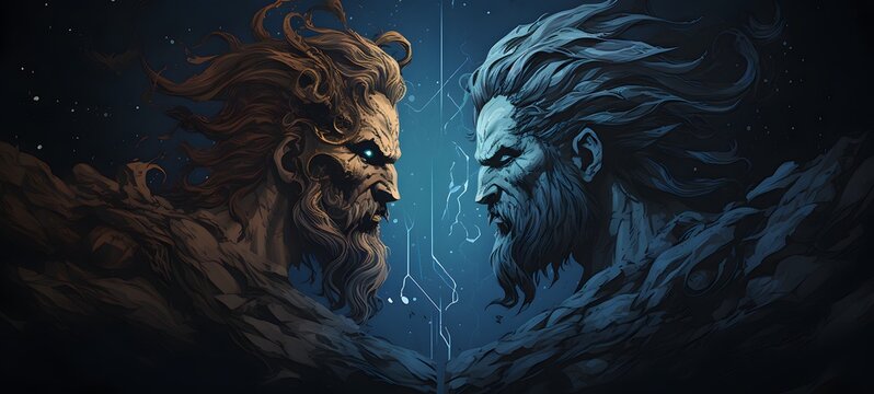 Hades Vs Zeus vector illustration t-shirt design ,generative AI