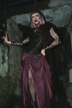 Drag queen at night on the street