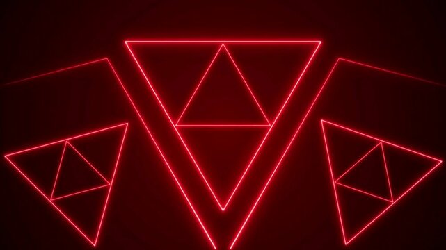 Abstract dark background with red neon geometric triangle patterns in a high tech futuristic concept.