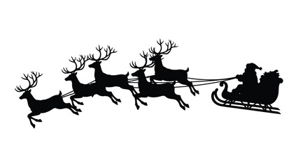 Santa claus and his reindeer in flight isolated on white background, Vector © SILHUETTECHEMBER