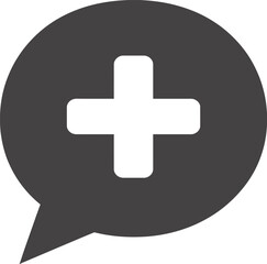 Fototapeta premium Medical chat vector icon design, minimalist circular speech bubble with cross symbol for healthcare consultation, doctor support, and emergency messaging.